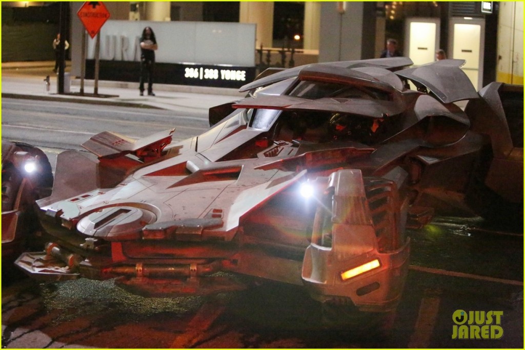 137751, The Batmobile made its first appearance on the set of Suicide Squad ripping down Yonge Street in Toronto. Toronto, Canada - Monday May 25, 2015. CANADA OUT Photograph: © PacificCoastNews. Los Angeles Office: +1 310.822.0419 sales@pacificcoastnews.com FEE MUST BE AGREED PRIOR TO USAGE